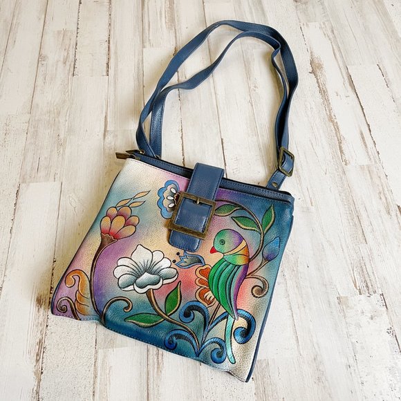 Anuschka Handbags - Anuschka | Women's Hand Painted Blue Parrot Leather Crossbody Bag